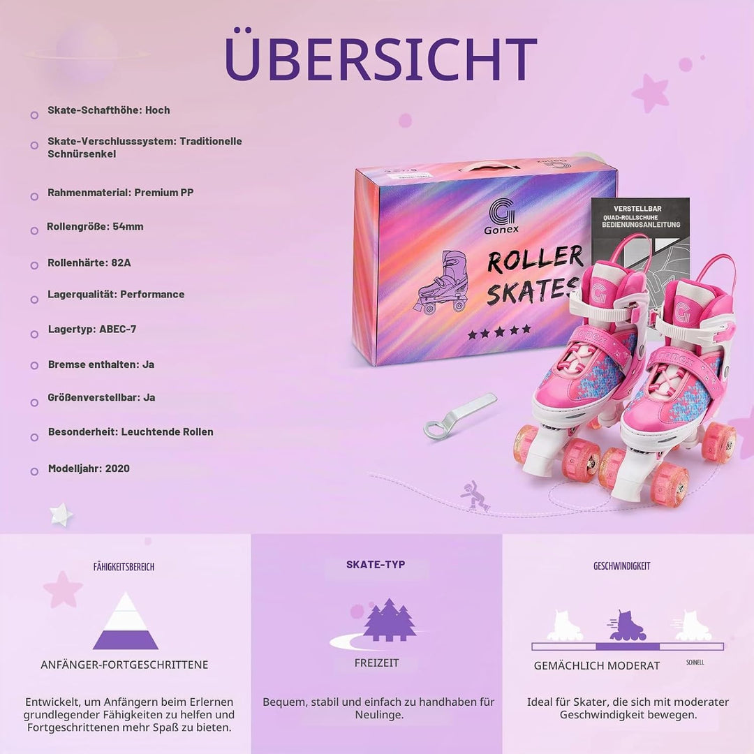 Gonex Verstellbar Rollschuhe, Leuchtenden Rädern Roller Skates für Mädchen Jungen Kinder Erwachsene