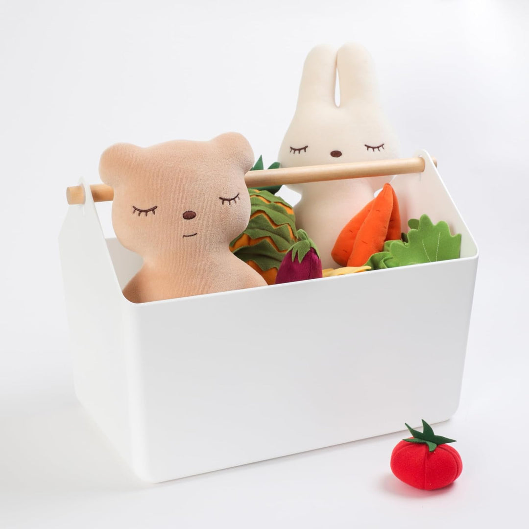 BLUE GINKGO Grosse Aufbewahrungskiste – Kunststoff-Caddy mit Holzgriff für Bad, Vorratsraum oder Rei