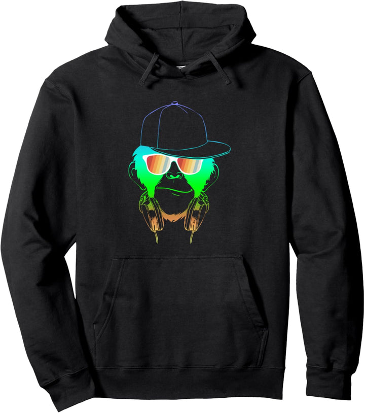 Monkey DJ mit Kopfhörer und Sonnenbrille Geschenkidee Pullover Hoodie