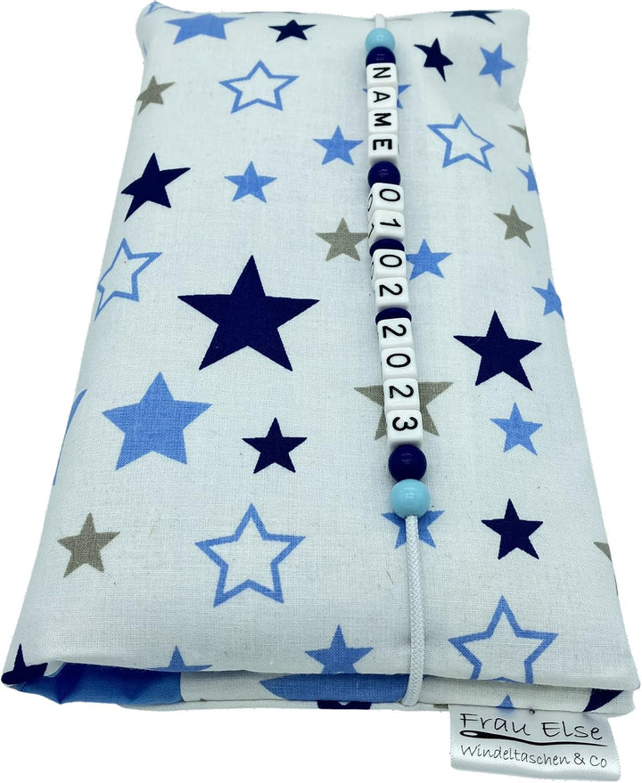 Grosse Windeltasche XXL mit Name personalisiert Wickeltasche - Sterne weiss blau - für Jungen