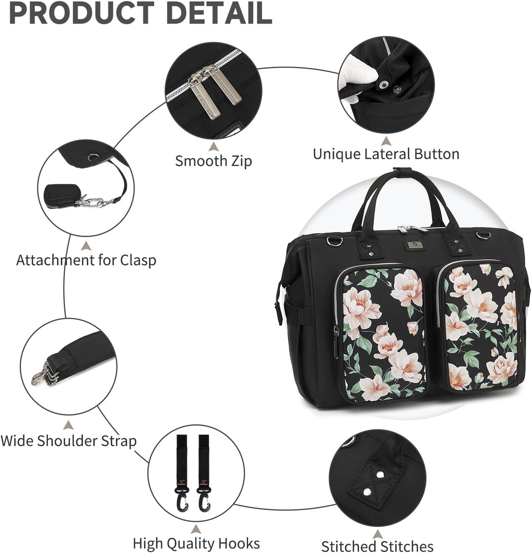 Pomelo Best Wickeltasche mit wasserdicher Wickelunterlage und 2 Kinderwagen Haken verstellbare Schul