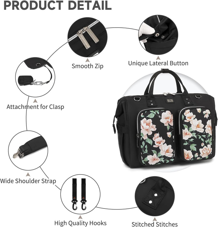 Pomelo Best Wickeltasche mit wasserdicher Wickelunterlage und 2 Kinderwagen Haken verstellbare Schul
