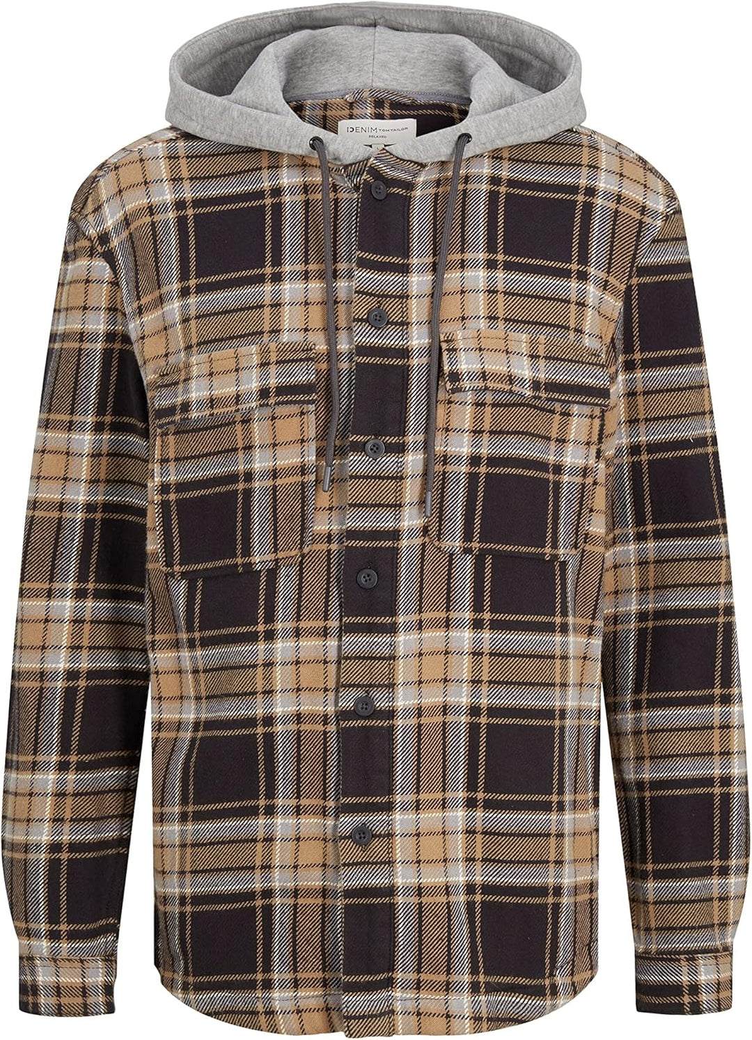 TOM TAILOR Denim Herren Overshirt mit Kapuze XS 30688 - Coal Grey Grey Beige Check, XS 30688 - Coal