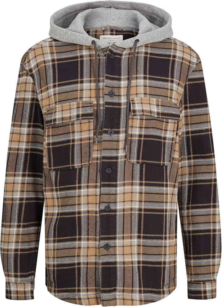 TOM TAILOR Denim Herren Overshirt mit Kapuze XS 30688 - Coal Grey Grey Beige Check, XS 30688 - Coal