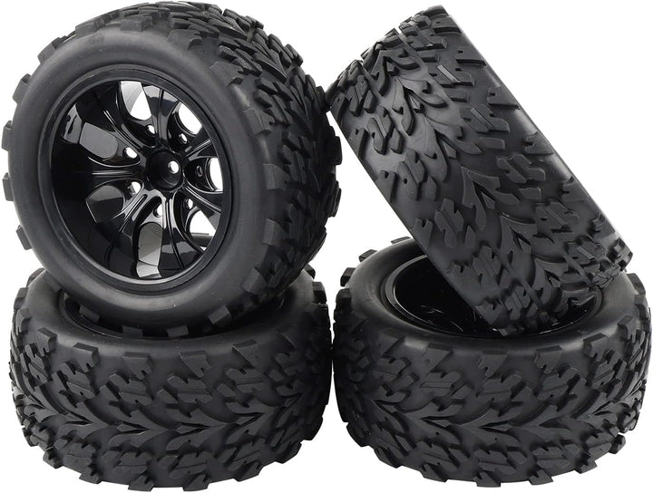 Pxyelec Gummireifen für Monster Truck 1:10 RC Auto Rad Typ Reifen mit 7 Speichen Felge Schwarz RC Te