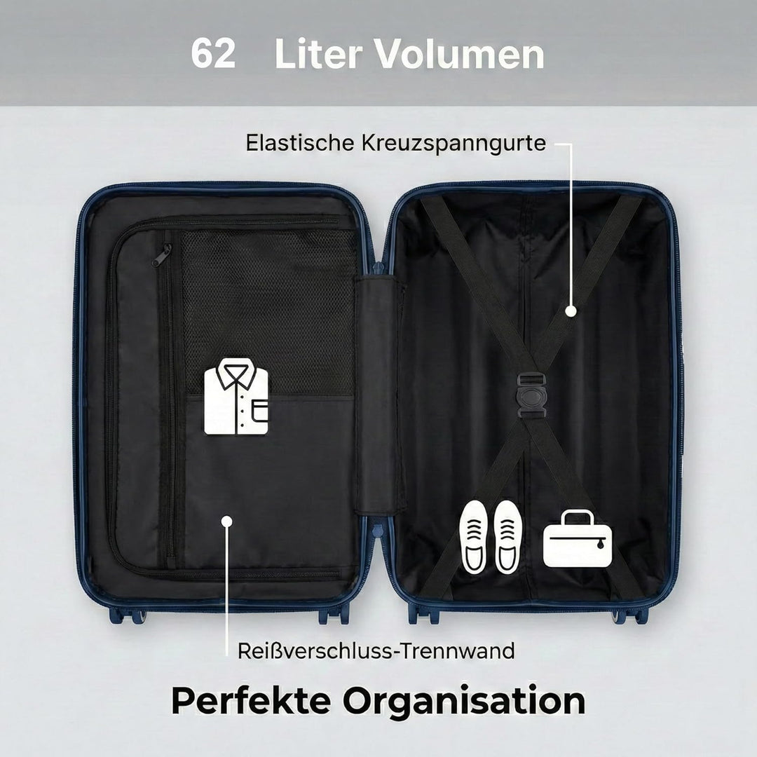 POSH Koffer Gross L 67x45x28 cm - 62L Hartschalenkoffer aus Polypropylen - Ultraleicht 3,2 kg Trolle