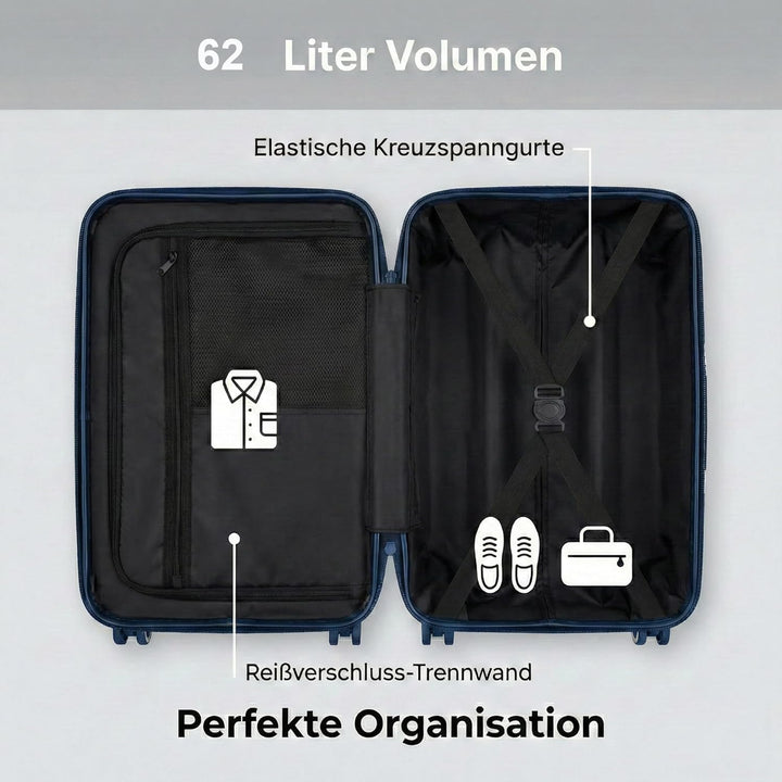 POSH Koffer Gross L 67x45x28 cm - 62L Hartschalenkoffer aus Polypropylen - Ultraleicht 3,2 kg Trolle