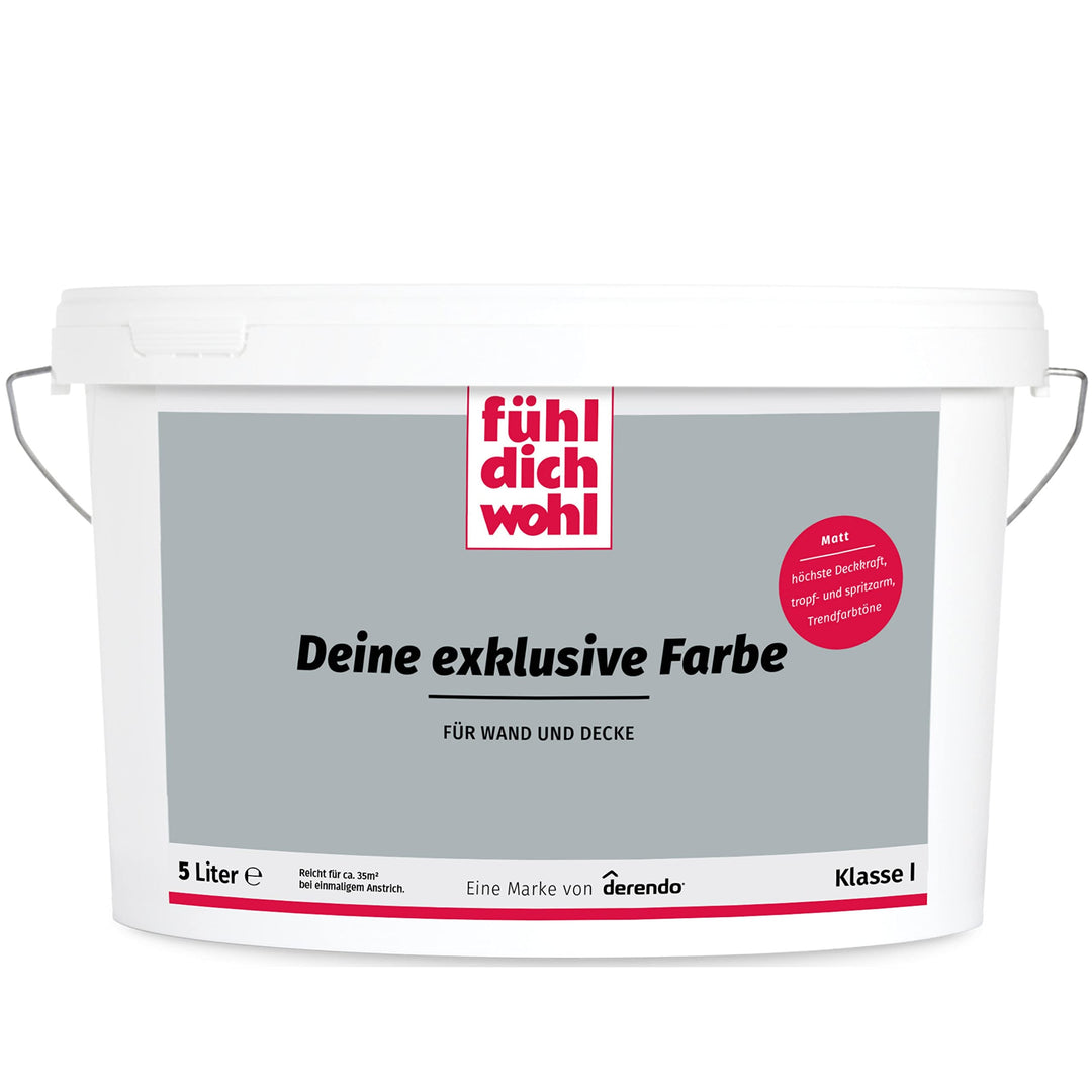 derendo Fühl Dich Wohl Deine Farbe grau, matte Wandfarbe grau, hohe Deckkraft, verschiedene Grautöne
