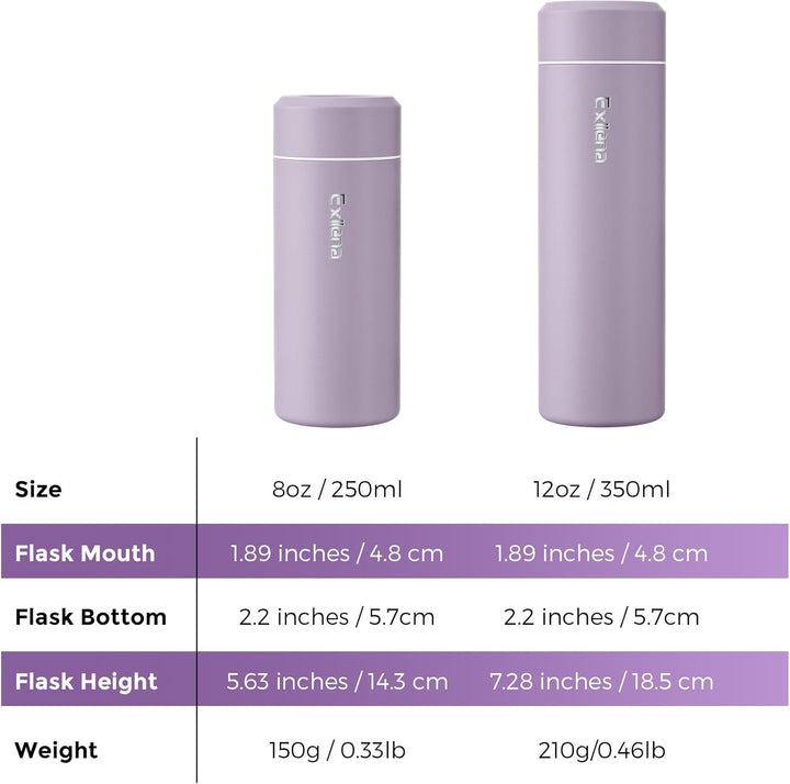 【Upgrade-Version】Exllena Mini Thermosflasche 350ml mit Edelstahl-Deckel, Trinkflasche Klein Doppelwa