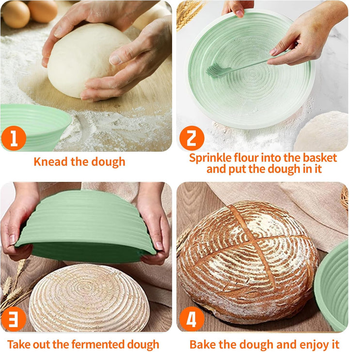 2Pcs Faltbarer Brotbacken Gärkorb Gärkörbchen, 22cm Runde & 26cm Oval Silikon Banneton Brotgärkörbe,