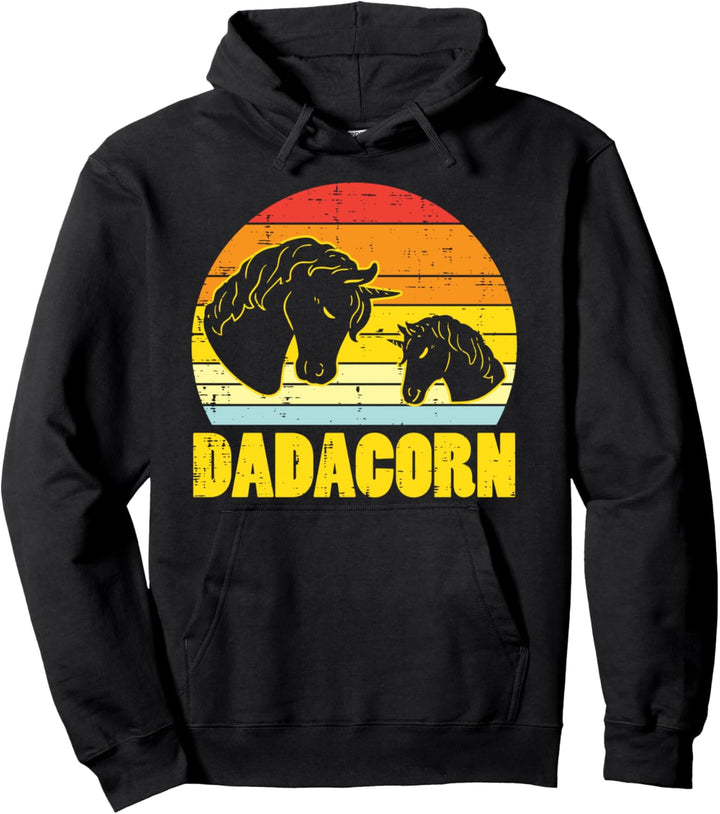 Dadacorn Sunset Retro Dad Unicorn Fathers Day Daddy Papa Men Pullover Hoodie