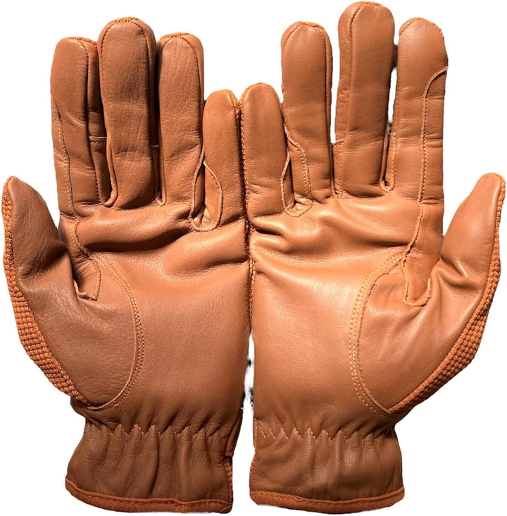 Damen Reithandschuhe aus echtem Leder und Baumwolle, Premium-Qualität in Hellbraun, L