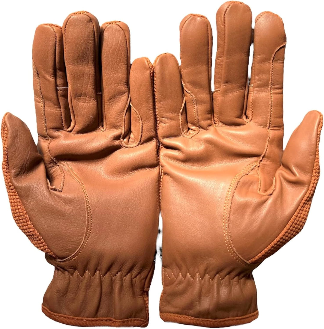 mustang eq Damen Reithandschuhe aus echtem Leder und Baumwolle, Premium-Qualität in Hellbraun, S