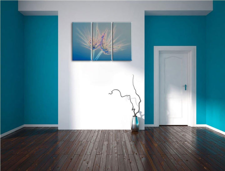 Pusteblumen mit Tautropfen Spezial 3-Teiler Leinwandbild 120x80 Bild auf Leinwand, XXL riesige Bilde