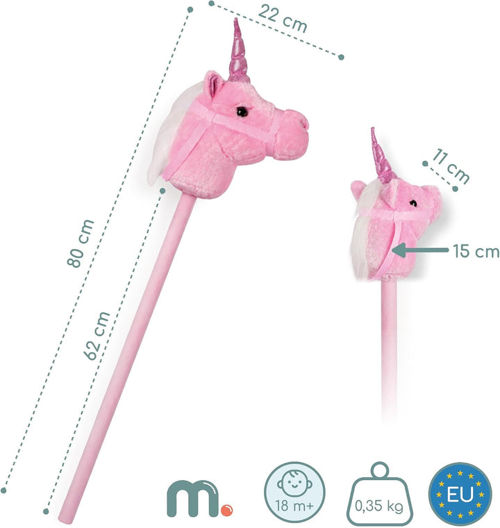 mamabrum Hobby Horse Einhorn Rosa Steckenpferd Kinder 80 cm | Magisches Einhorn mit Glitzerhorn, wei