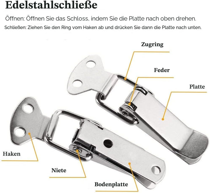 4PCS Edelstahl Spannverschluss mit Schrauben, kistenverschluss Hebelverschluss Federknebelverschluss
