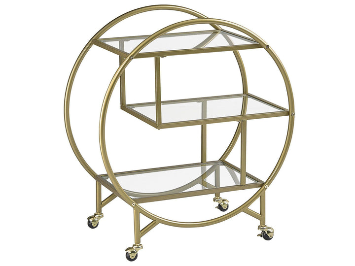 Beliani Servierwagen Glasplatte transparent/Gold mit Rollen glamourös Colton