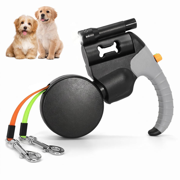 Doppel Rollleine für Zwei Hunde, Hundeleine mit Drehbarer Handschlaufe | rollleine für hunde mit 360