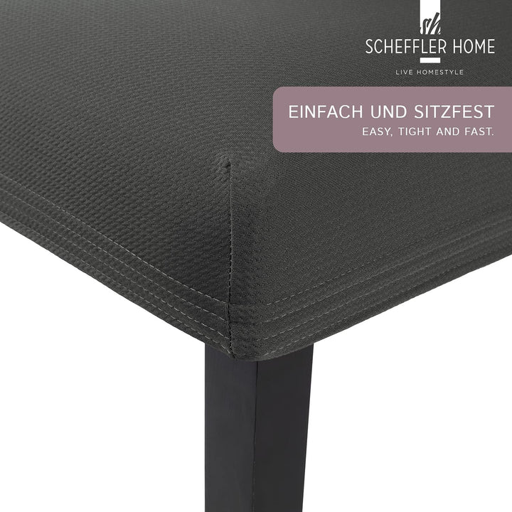 SCHEFFLER-Home Stuhlhussen Stretch Mia/Stretch Stuhlhussen Grau 4er Set/Microfaser Stuhl Bezug wasch