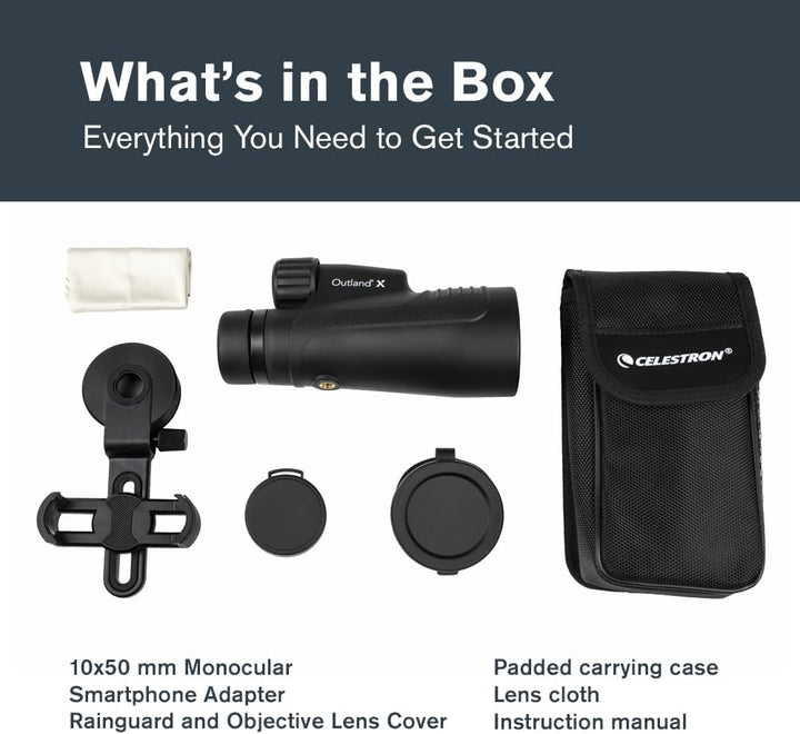 Celestron 72370 Outland X 10x50 Waterproof Monocular with Smartphone Adapter, Bluetooth Remote, Eyep