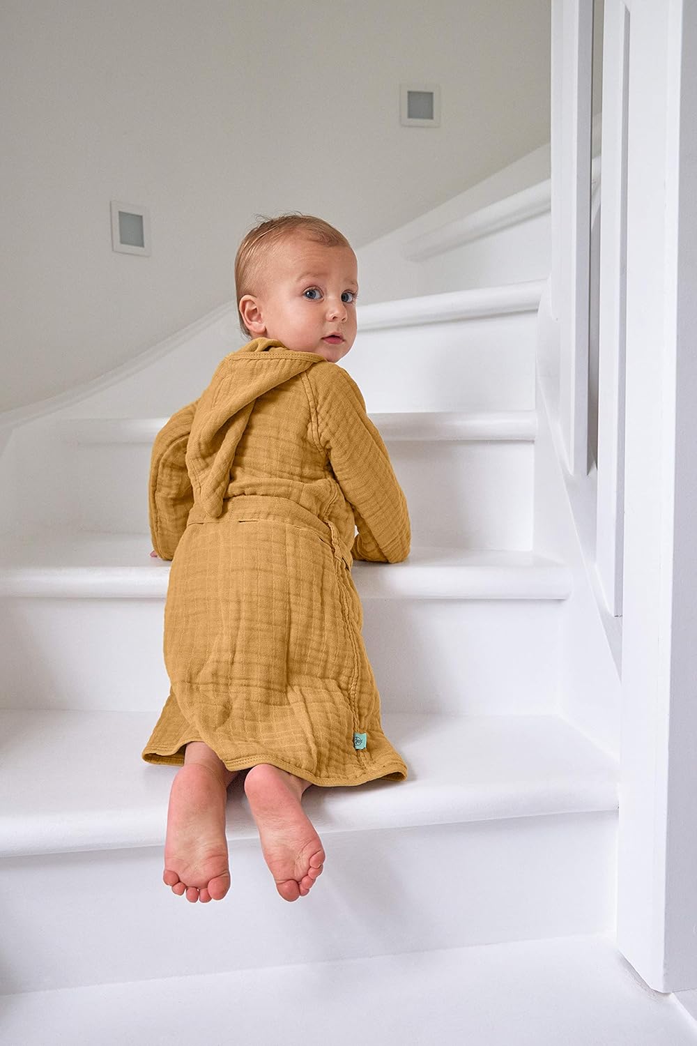LÄSSIG Kinder Bademantel Baumwolle/Muslin Bathrobe 12-18 Monate mustard, 12-18 Monate mustard