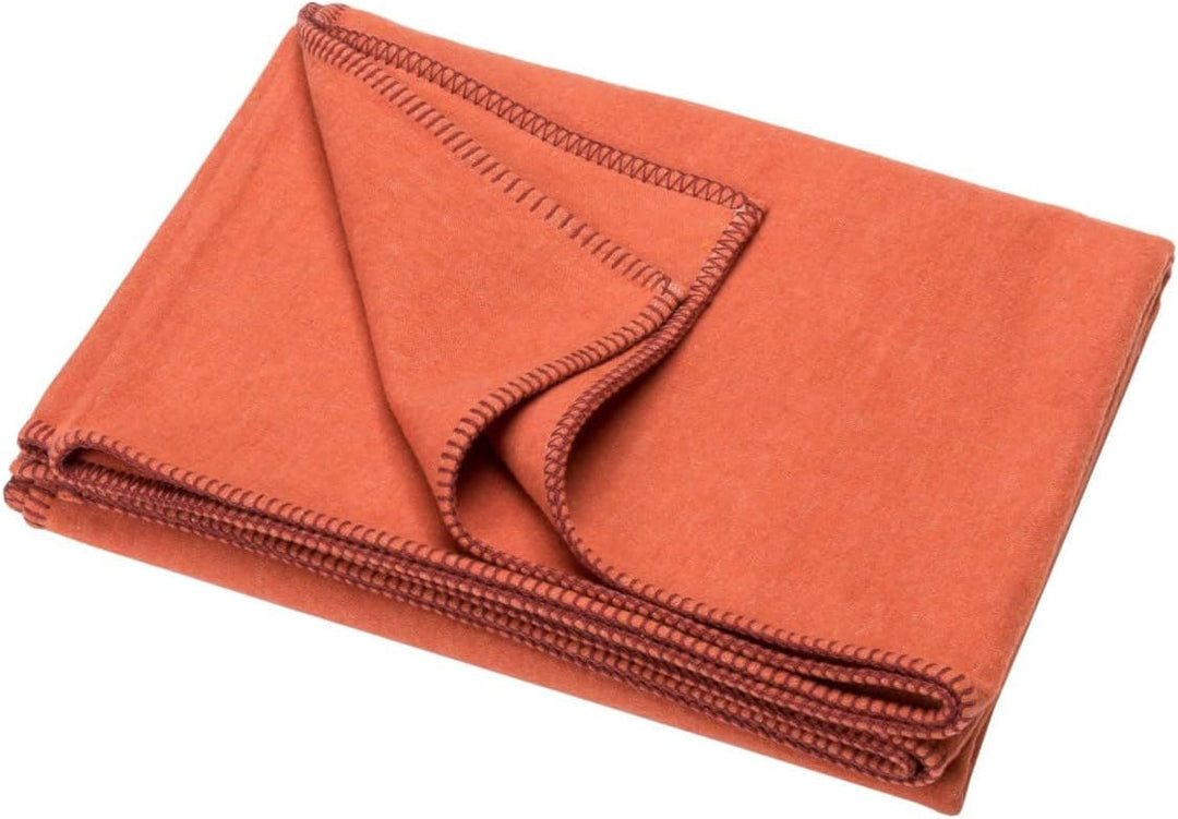 David Fussenegger Decke aus Baumwolle 140 x 200 cm Kuscheldecke mit Zierstich weich, Terracotta 140x