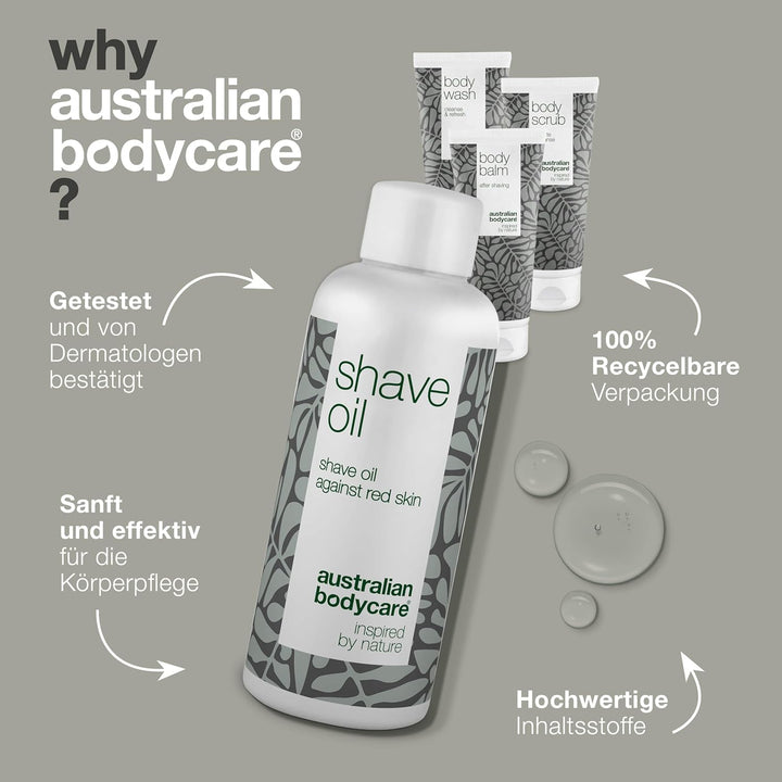 Rasur-Set für den ganzen Körper - Set mit Körperwaschgel, Peeling, Balsam und Rasieröl - Lösung für