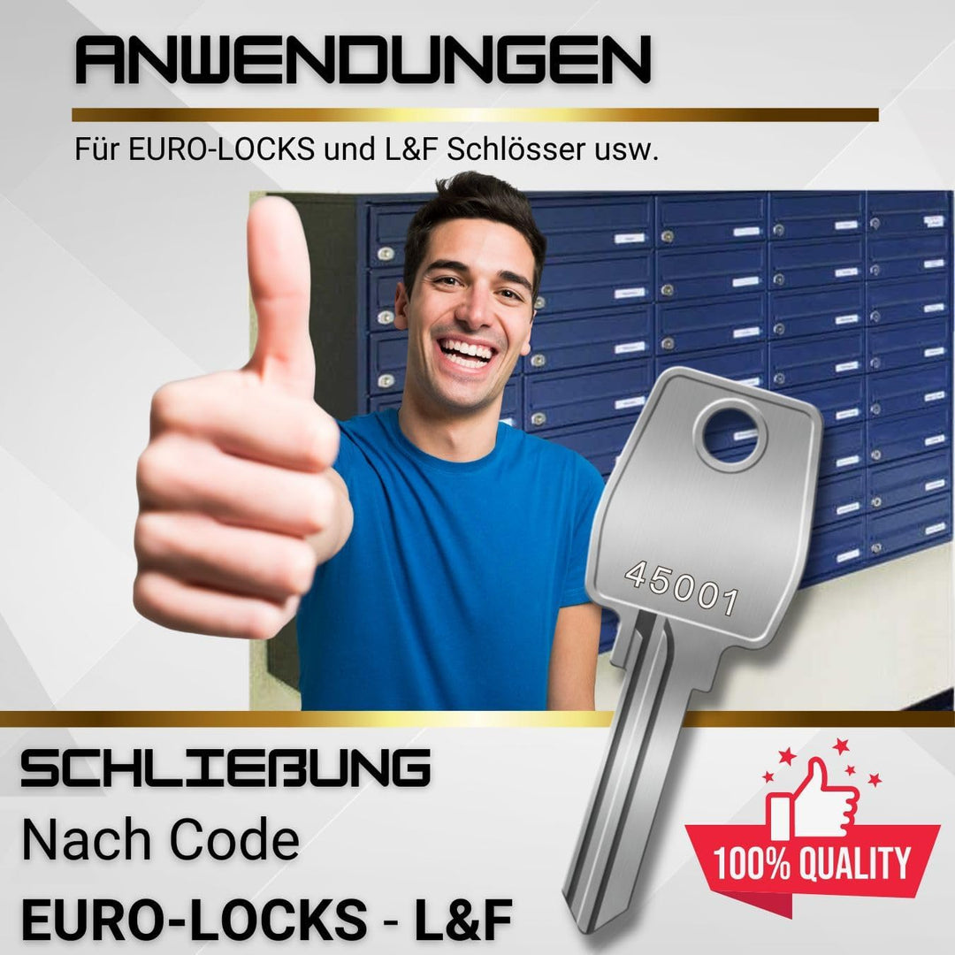 Ersatzschlüssel für Euro-Locks (Code 45001 bis 46000) - Nachschlüssel für Möbel-, Spindschlösser und