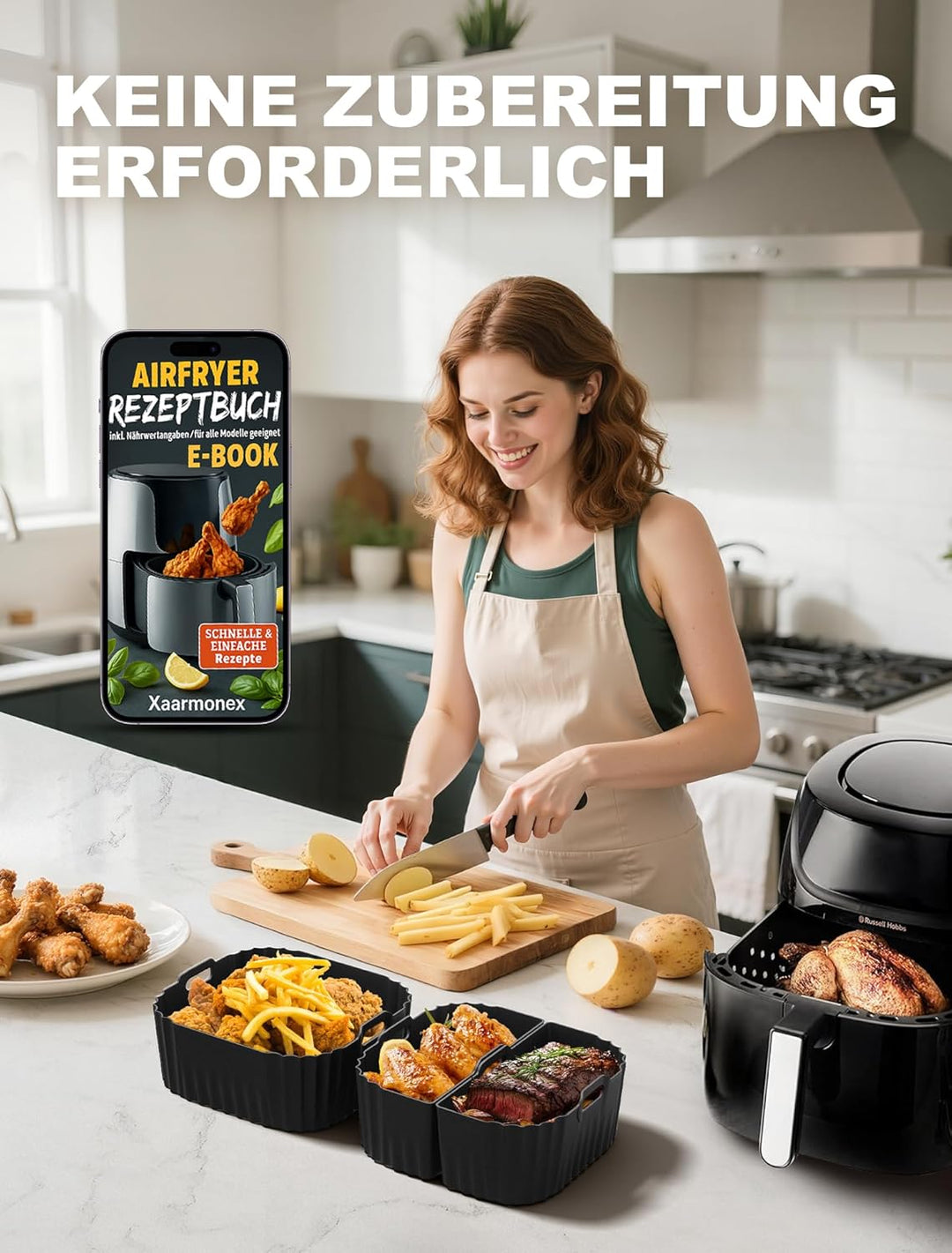 Silikonform Heissluftfritteuse für Russell Hobbs Air Fryer XXL 8L 27170-56, 3 Stück Airfryer Silikon