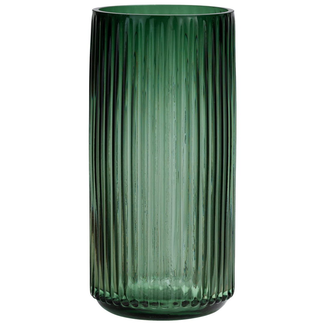 TIMEFOTO Blumenvase, 24.6 cm, grün, verdickt, handblasbare Glasvase, runde Vintage-gestreifte Flasch