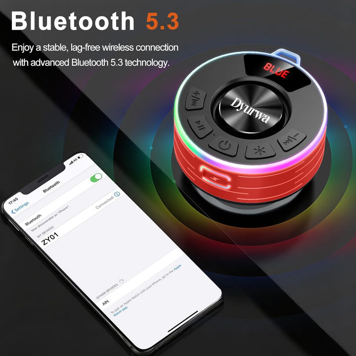 Wasserdichter Bluetooth Duschlautsprecher, 10H Bluetooth-Lautsprecher mit Saugnapf, Tragbare bluetoo