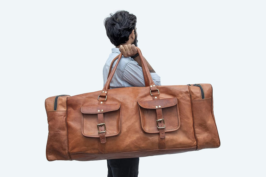 ALASKA EXPORTS Harvey Echtes Leder Holdall Duffel Gym Weekender Gepäck Reise Schulter Vintage Tasche