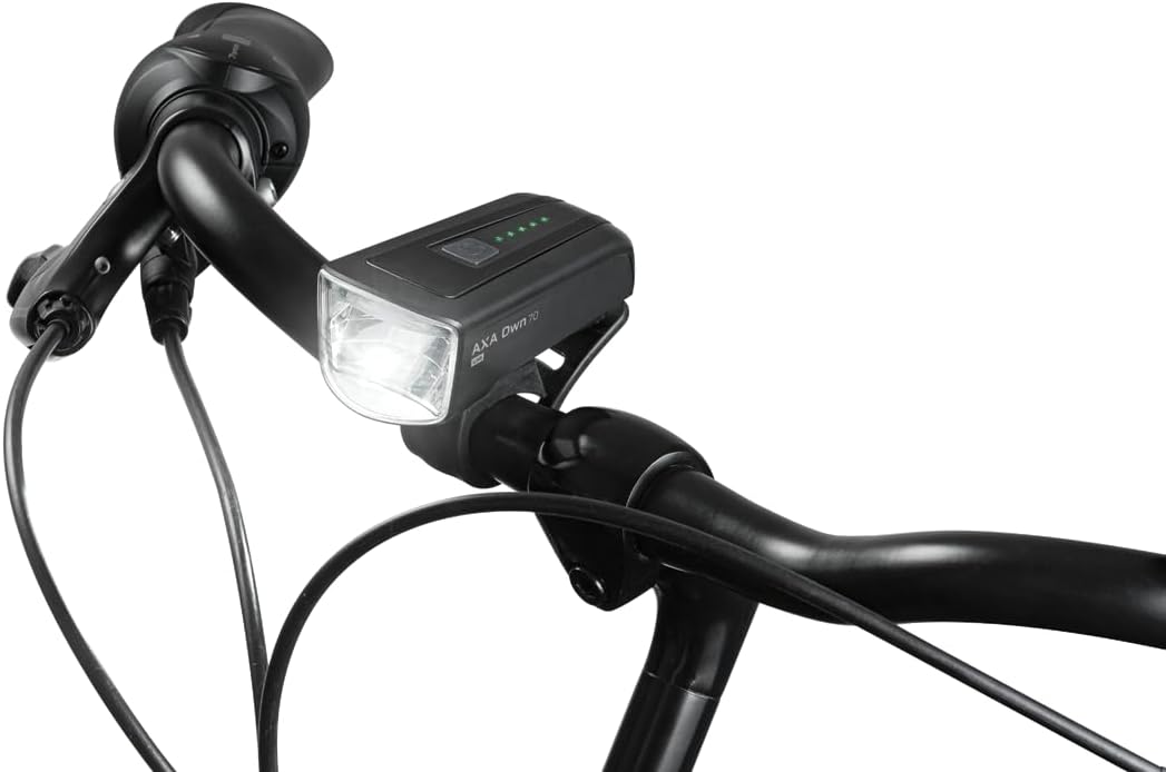 AXA Fahrradlicht Dwn 70 Lux – USB Aufladbar – 20 Stunden Leuchtdauer – Batterieanzeige – StVZO Zugel