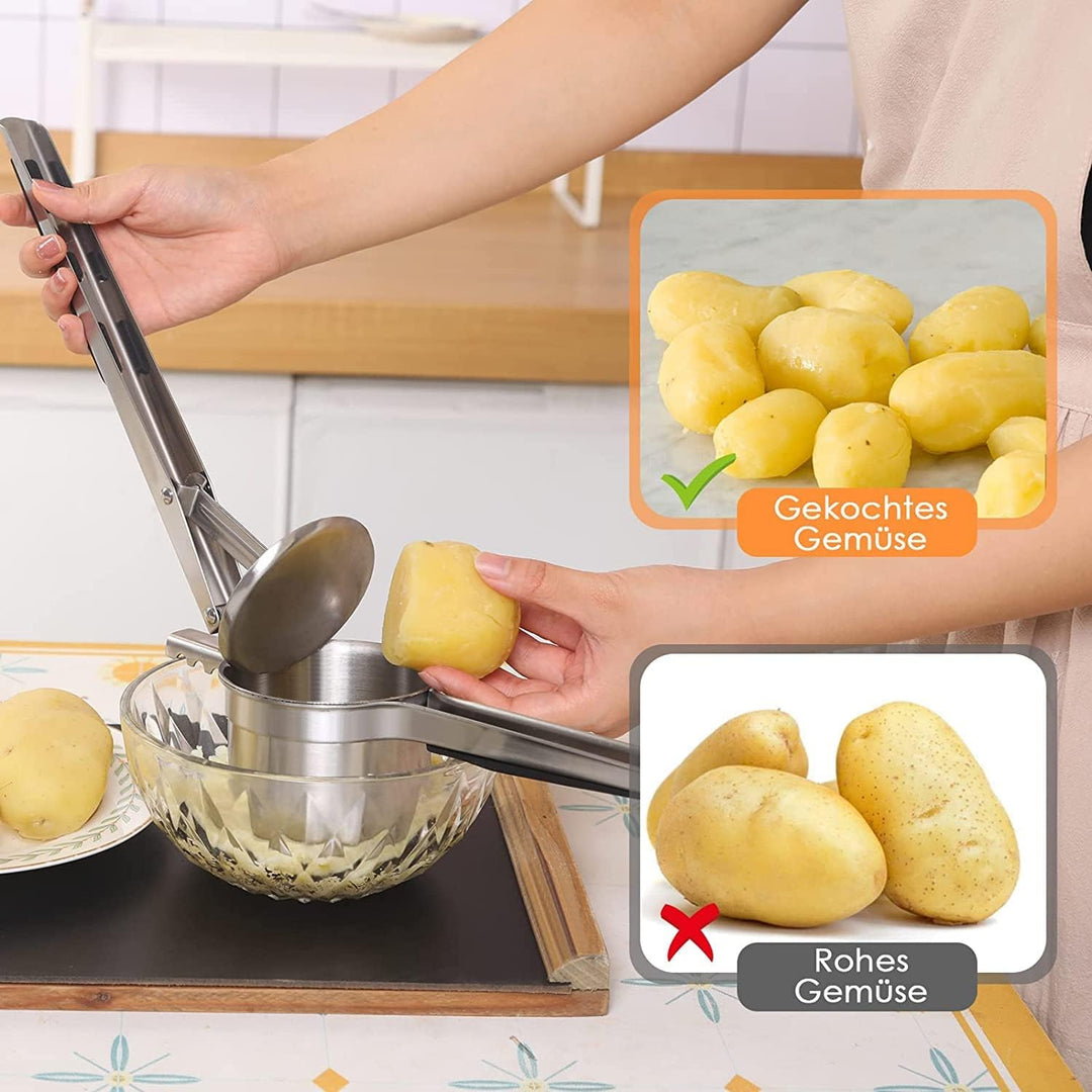 KENNOE Kartoffelpresse aus Edelstahl, Professionelle Kartoffelstampfer mit 3 Lochscheiben, Kartoffel