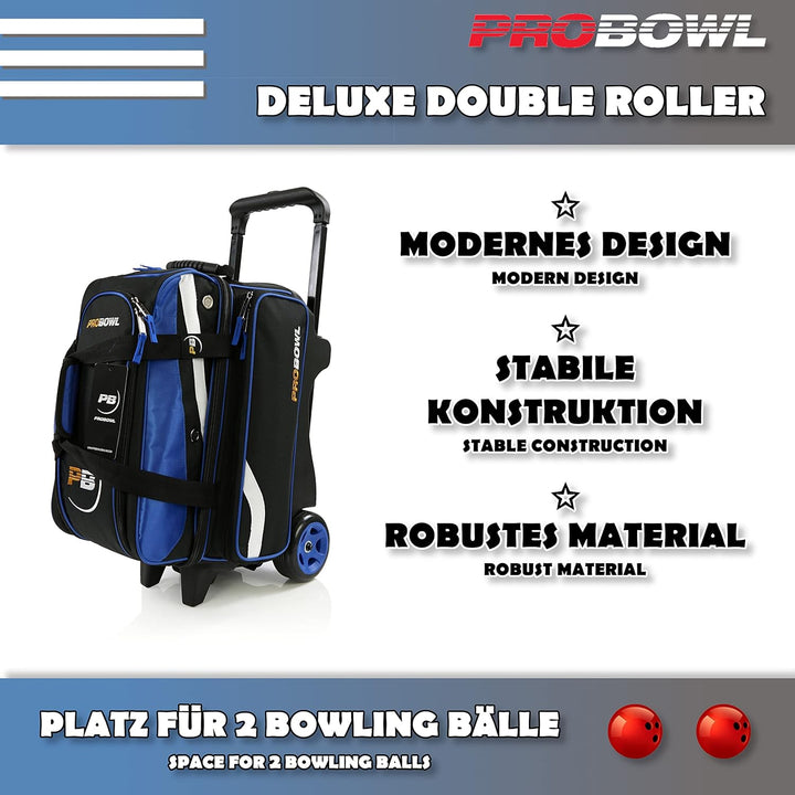 EMAX | Bowling Ball Tasche - Pro Bowl Deluxe Double Roller | Roller für 2 Bowlingbälle | Zwei-Ball-R