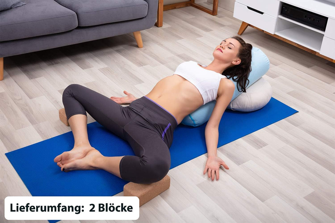 Yoga Block 2er SET Kork 100% Natur - Hatha Klotz auch für Anfänger Meditiation &amp; Pilates, Fitness Zu