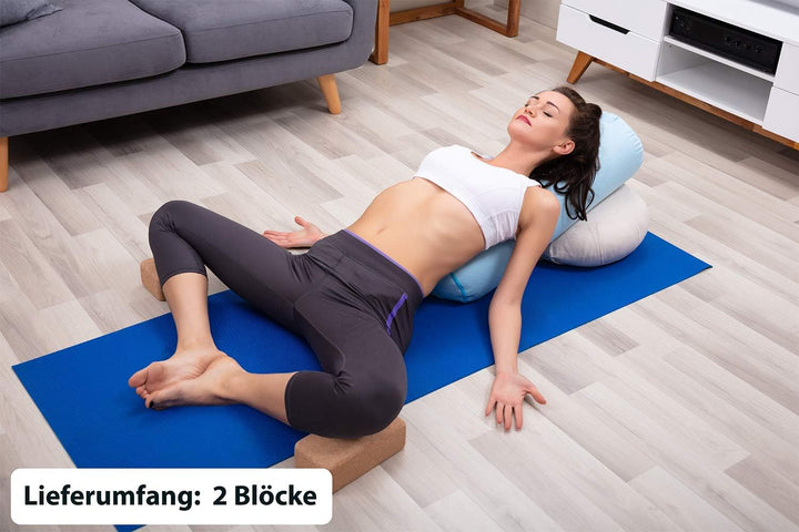 Yoga Block 2er SET Kork 100% Natur - Hatha Klotz auch für Anfänger Meditiation &amp; Pilates, Fitness Zu