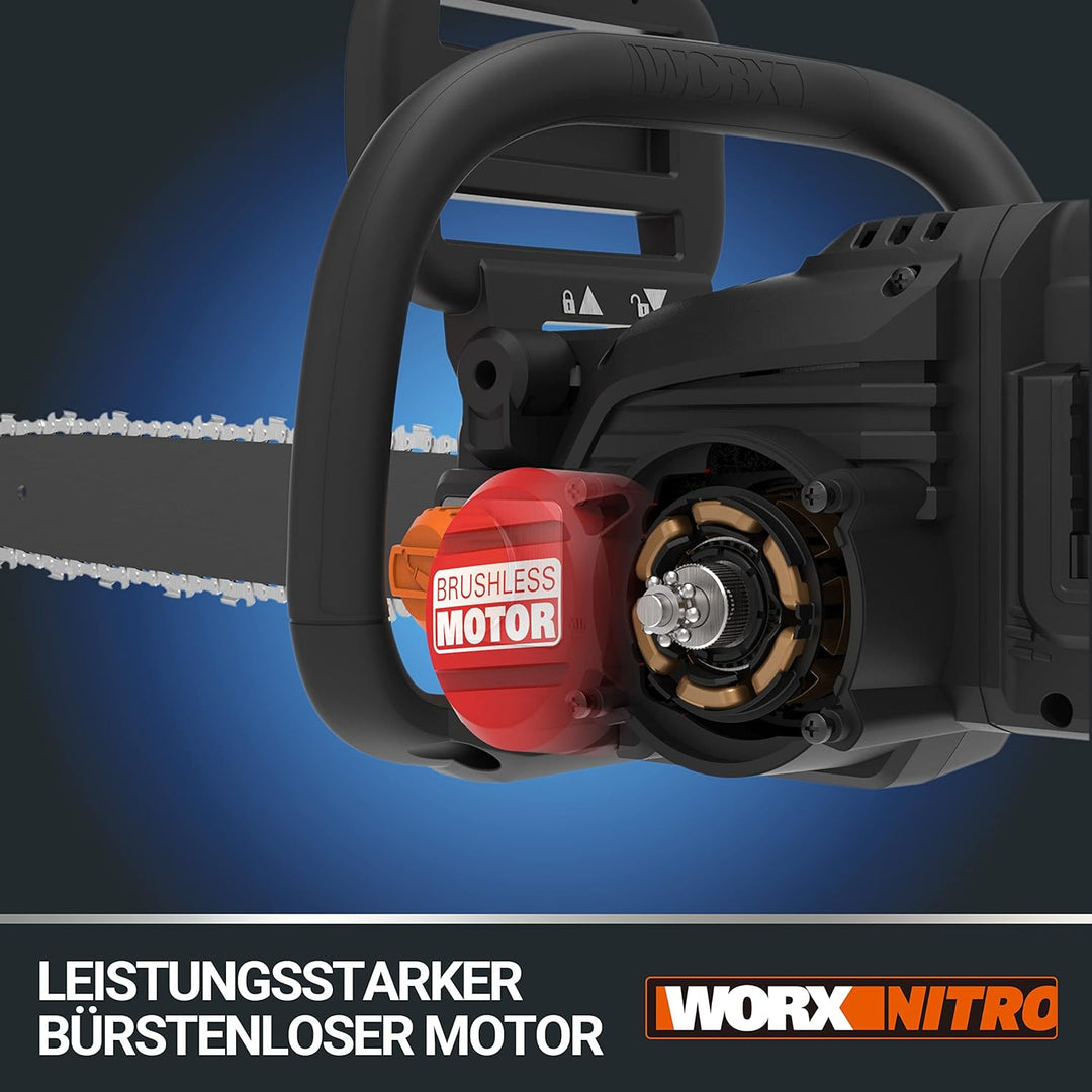 WORX WG385E NITRO Akku Kettensäge 40V (2x20V) - bürstenloser Motor - automatischer Kettenspannung -