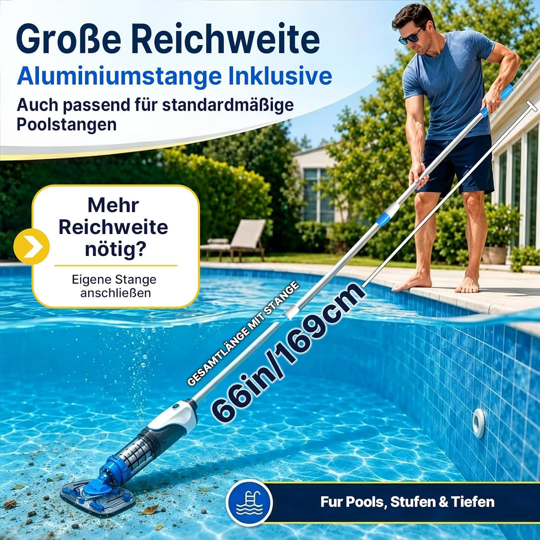 Neuheit 2026 Poolsauger Akku, Pool Staubsauger Handsauger Kabellos, Doppelte Filtration Pool Bodens
