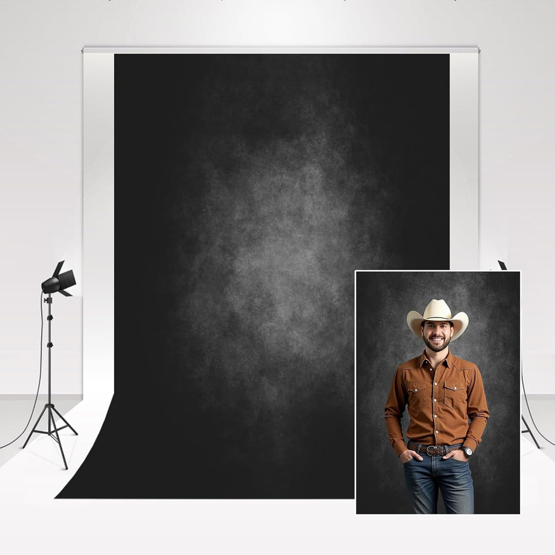 Kate Hintergrund Fotostudio Grau 2x3m/6.5x10m Backdrop Schwarzer Hintergrund Retro Feste Schwarze Fo