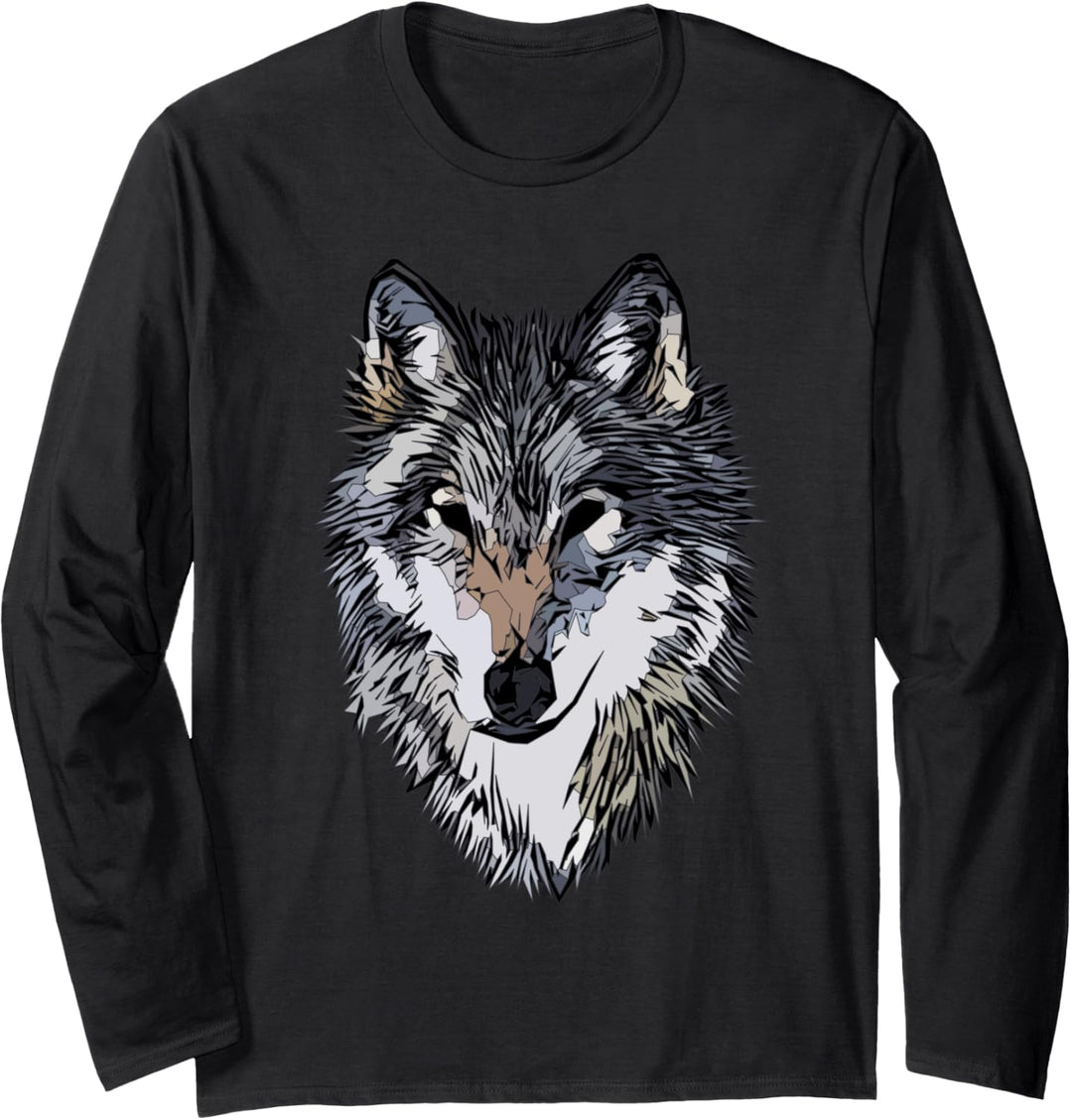 Wolf Waldtier Natur Vintage Aufdruck Tier Motiv Wolfskopf Langarmshirt