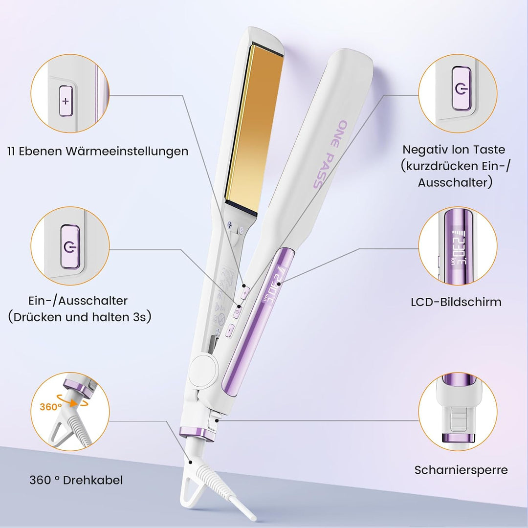 Faszin Professionelles Ionen Glätteisen, 42mm Breite Titanplatten Haarglätter für einen glatten Stil