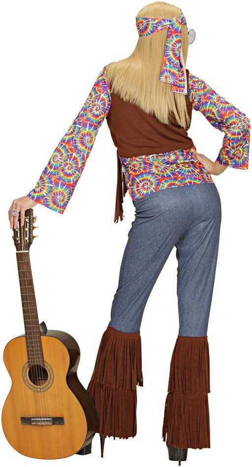 "PSYCHEDELIC HIPPIE WOMAN" (shirt with vest, pants, headband, necklace) - (XL), XL