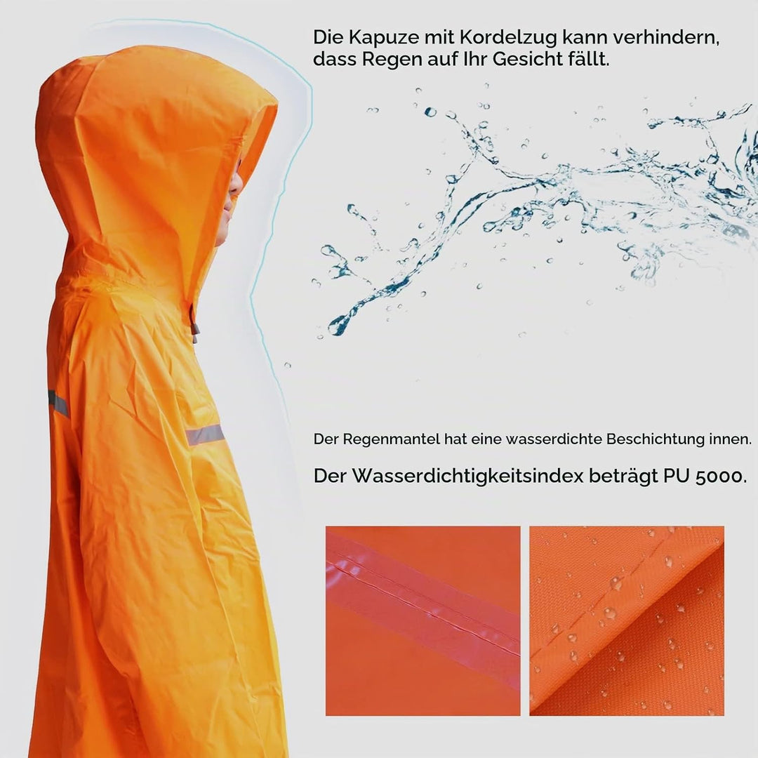 ioutdoor Regenmantel 100% Wasserdicht, der Extra Lange Regenschutz mit Taschen/Reflexstreifen/Kordel