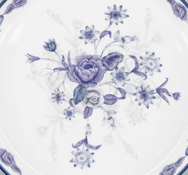 London Pottery Blue Rose Kuchenteller, Keramik, Mandel-Elfenbeinweiss/Blau, 20 cm