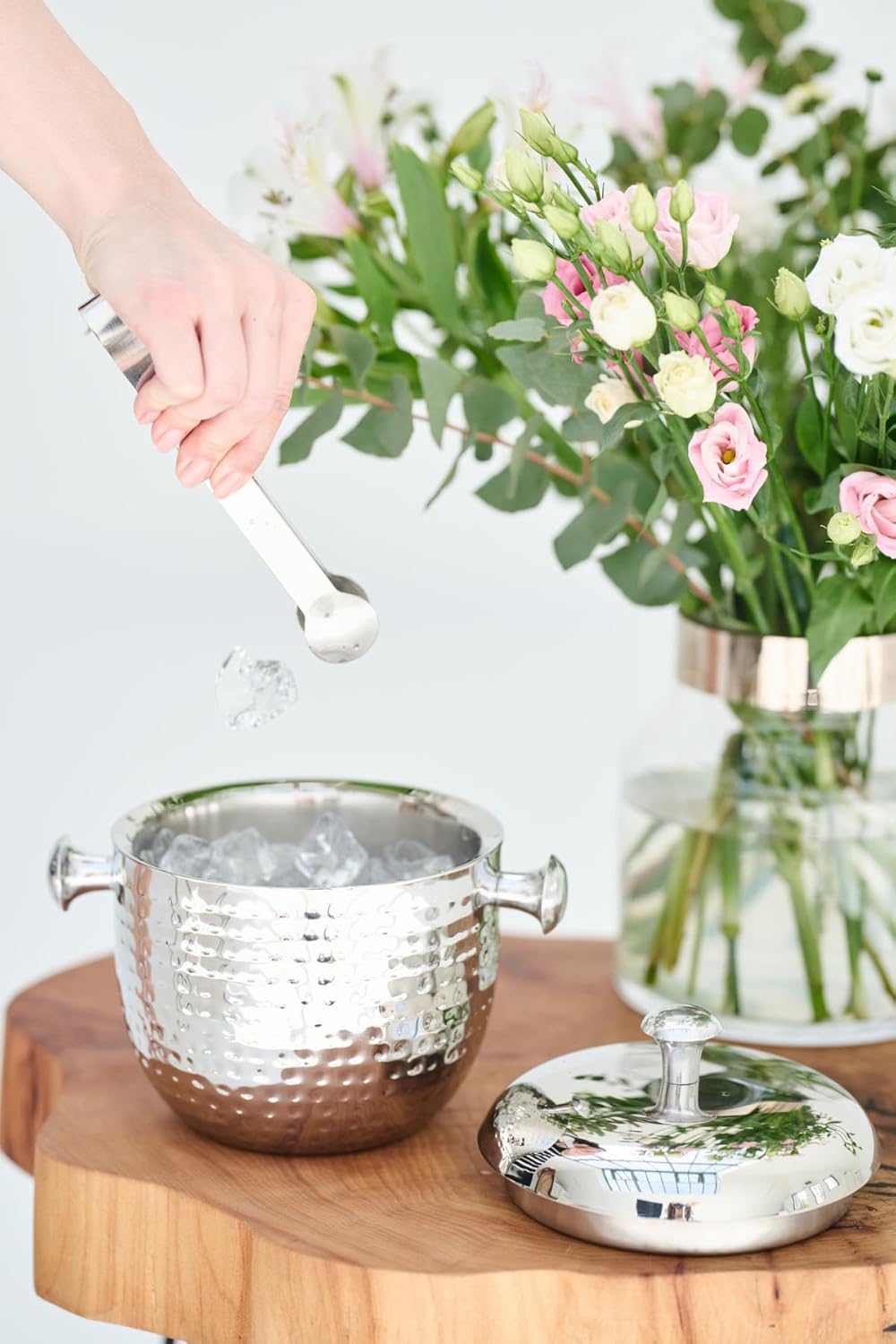 EDZARD Eiseimer Rico (Höhe 21 cm) mit Deckel, Edelstahl gehämmert hochglanzpoliert