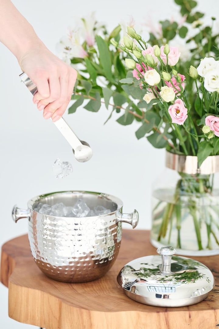 EDZARD Eiseimer Rico (Höhe 21 cm) mit Deckel, Edelstahl gehämmert hochglanzpoliert