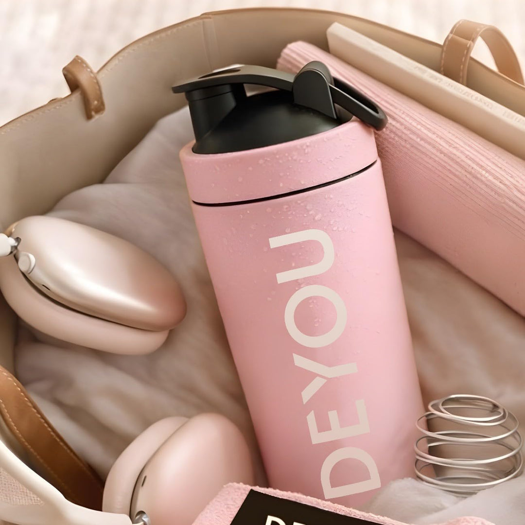 DEYOU Bundle – Edelstahl Shaker 750 ml + Zughilfen mit Polsterung & Meshbag – BPA-frei, Auslaufsiche