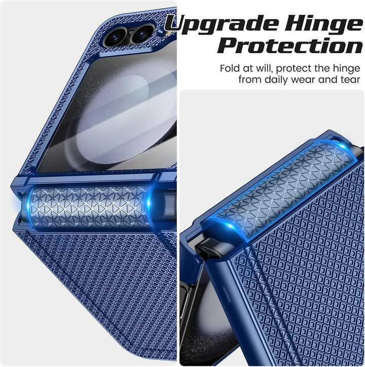 für Samsung Galaxy Z Flip 5 Hülle mit Scharnierschutz & Displayschutzfolie, Rutschfester Textur, Har