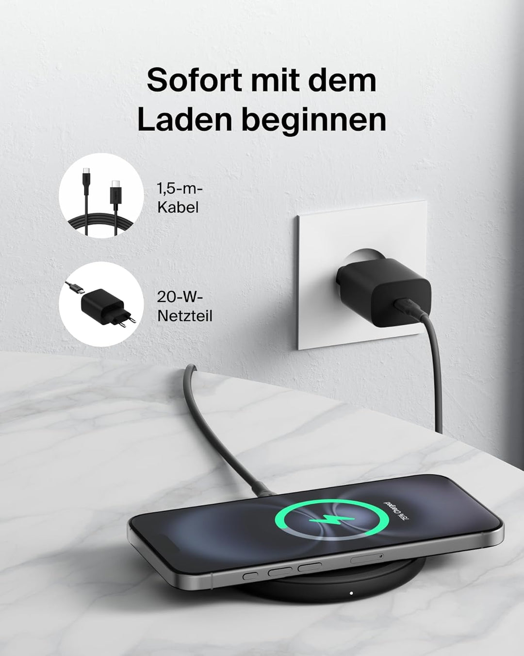 Belkin Kabelloses Ladepad (15 W) – Qi Ladegerät, Qi Ladestation für Apple iPhone 16, iPhone 15/14/13